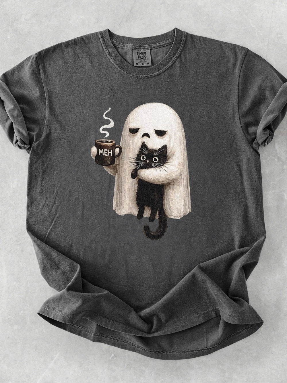 Pepper comfort color t-shirt spooky mew Halloween coffee